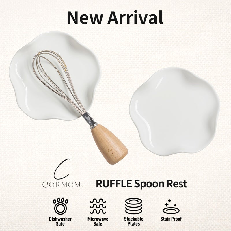 Cormomu Spoon Rest for Stove Top  5.2 "" Ceramic Spoon Holder for Kitchen Countertop  Coffee Spoon Rest  Large Cooking Spatula Holder for Spoons  Ladles or Tongs  Housewarming  Christmas Gifts  White - Image 2